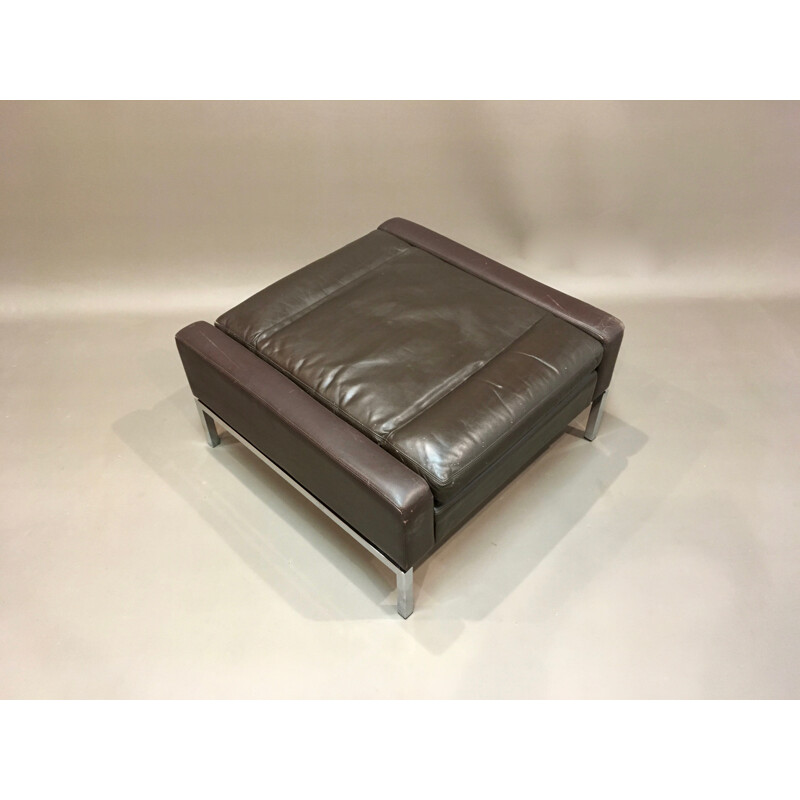 Set of a sofa with its ottoman in brown leather  - 1960s