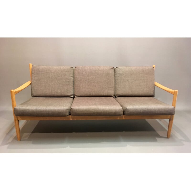 Brown Scandinavian sofa in teak - 1950s