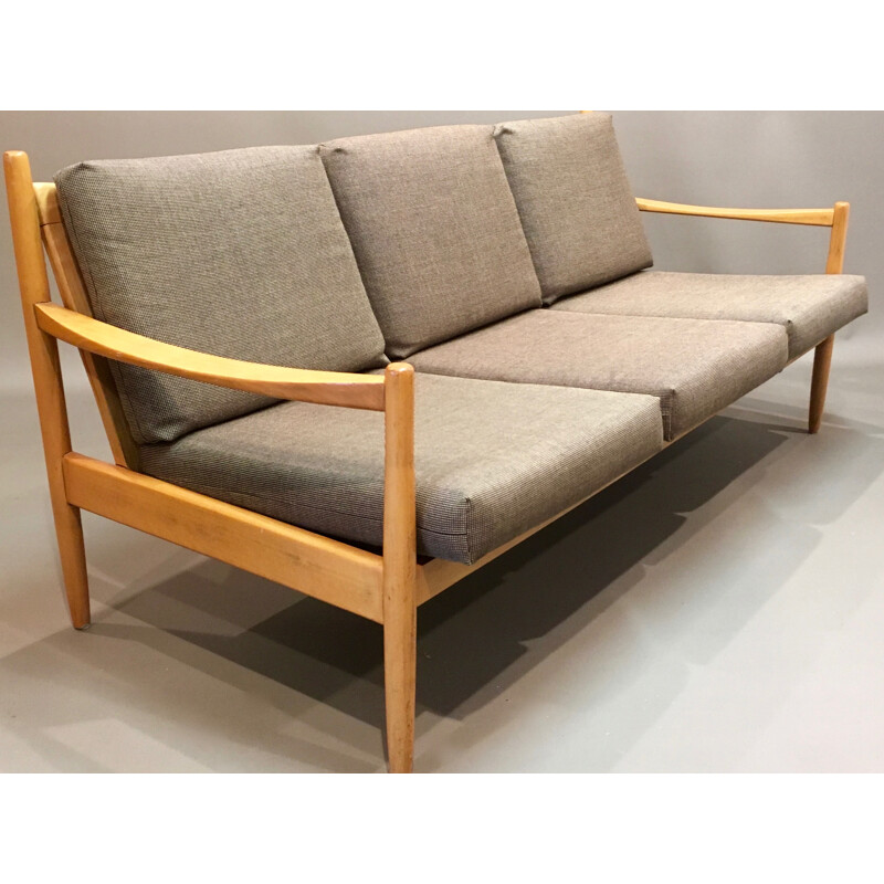 Brown Scandinavian sofa in teak - 1950s