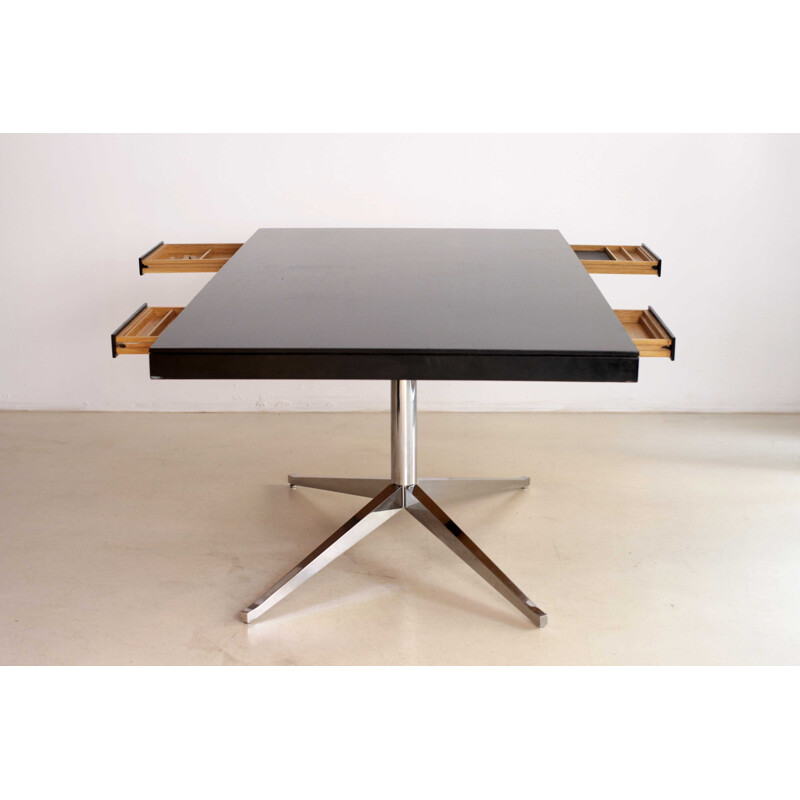 Black desk model Partners in oak and chromium by Florence Knoll  - 1960s