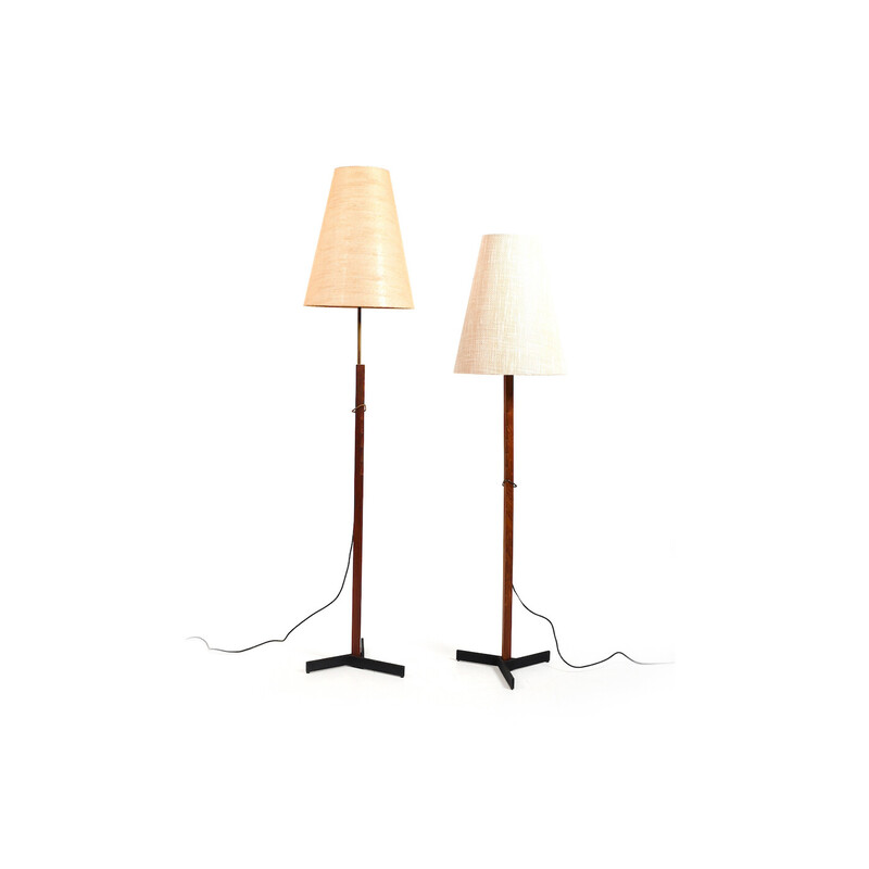 Pair of vintage teak and brass floor lamps by Svend Aage Holm Sørensen, 1950s