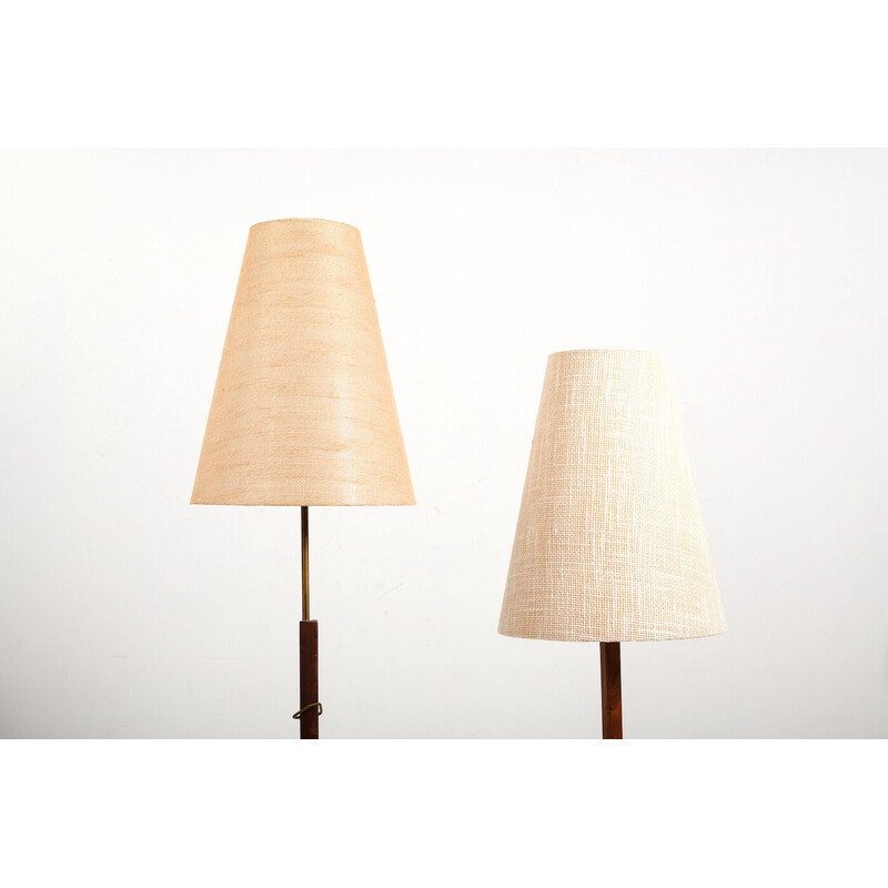 Pair of vintage teak and brass floor lamps by Svend Aage Holm Sørensen, 1950s