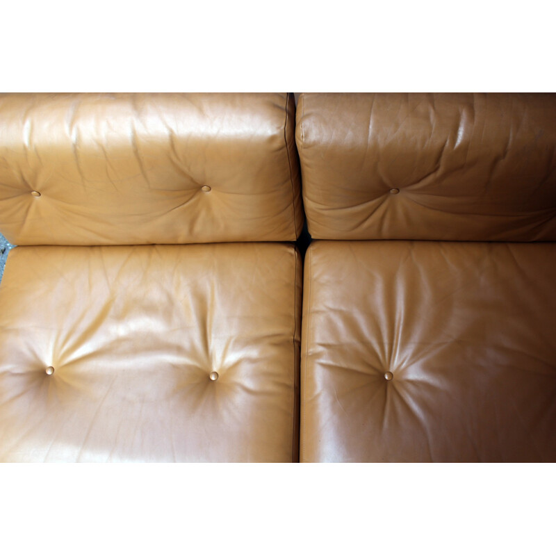 Sofa in leather and chromed steel by Pierre Folie produced by Jacques Charpentier - 1970s