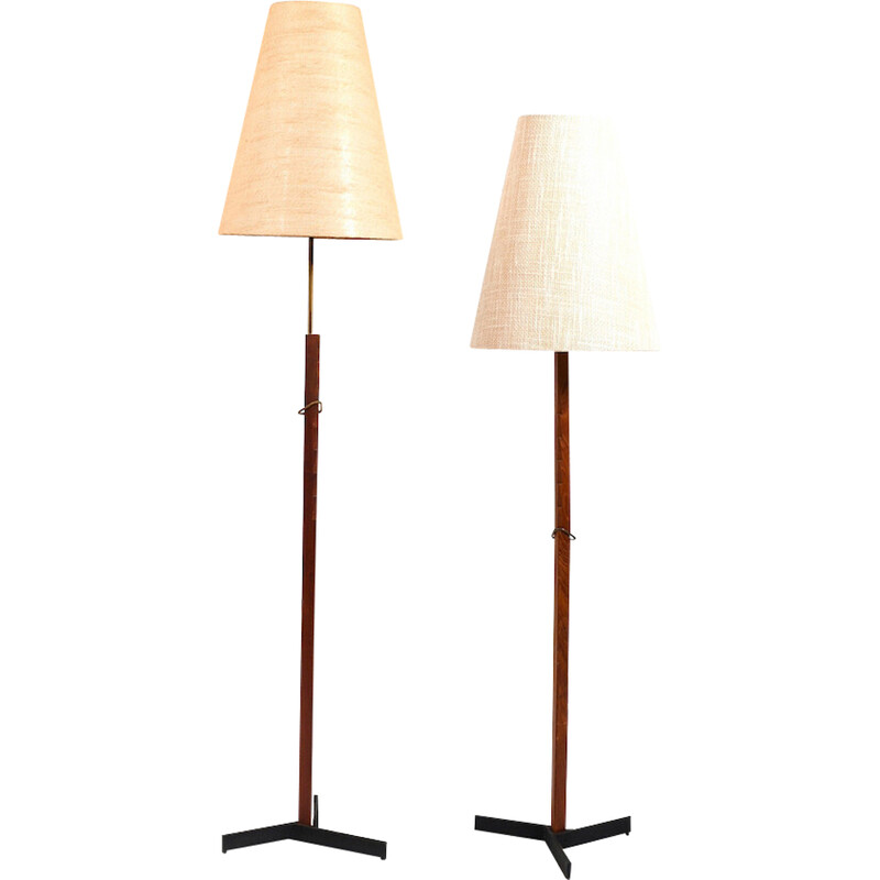 Pair of vintage teak and brass floor lamps by Svend Aage Holm Sørensen, 1950s