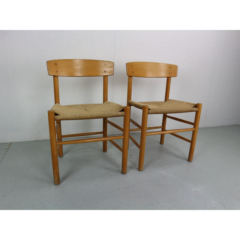Pair of vintage J39 oakwood dining chairs by Borge Mogensen for Fdb Mobler