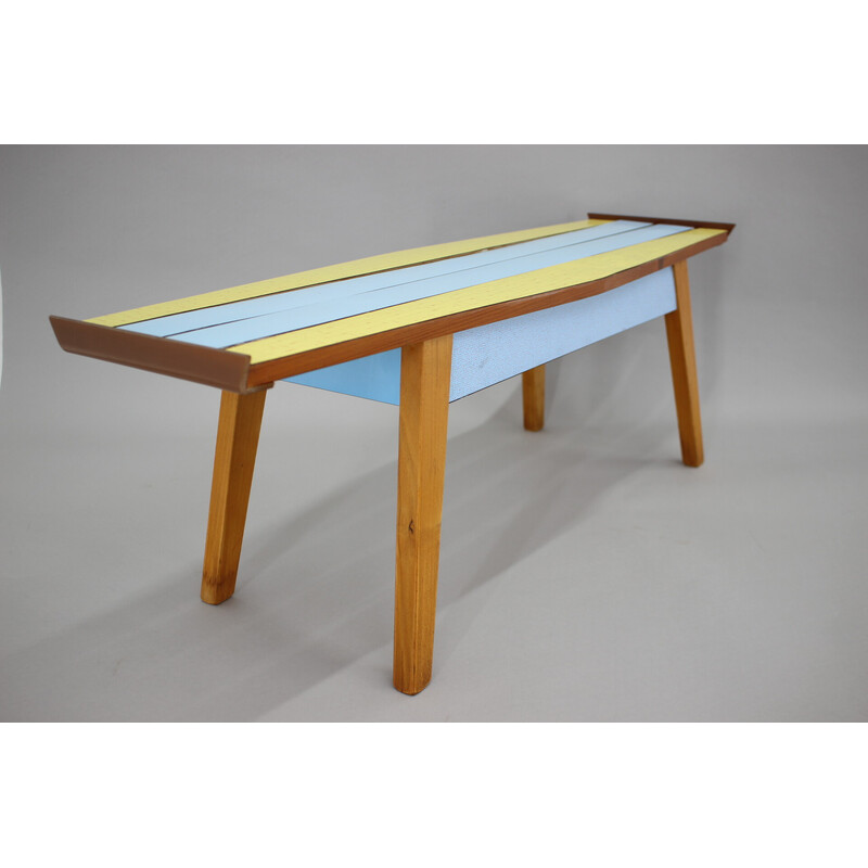 Vintage bench in beech and umakart, Czechoslovakia 1970