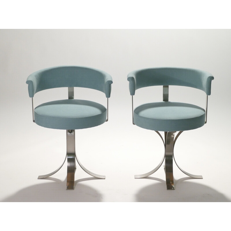Série de 8 chaises en acier brossé - 1970