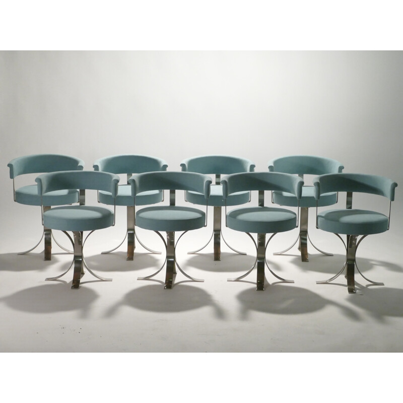 Série de 8 chaises en acier brossé - 1970