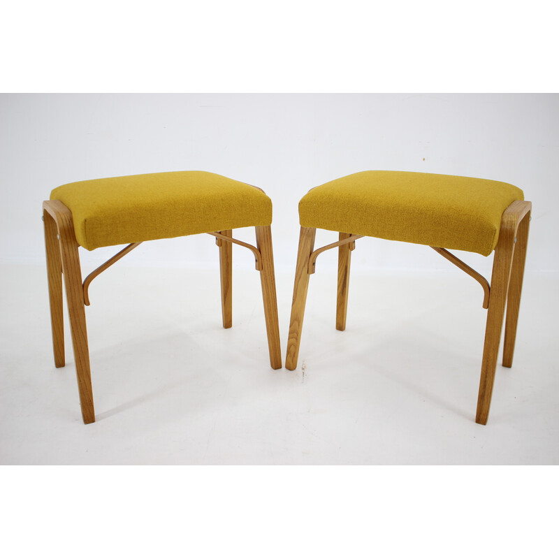 Pair of vintage wooden stools, Czechoslovakia 1960