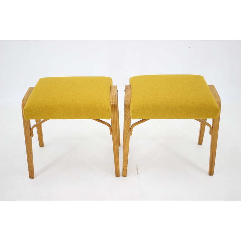 Pair of vintage wooden stools, Czechoslovakia 1960
