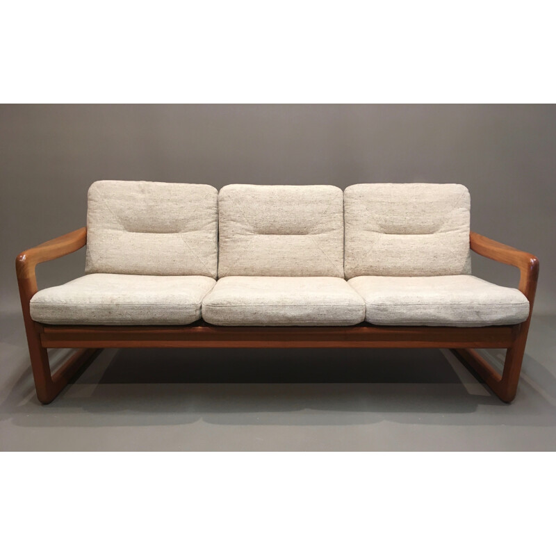 Canapé 3 places scandinave beige en teck - 1960