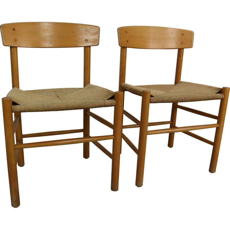 Pair of vintage J39 oakwood dining chairs by Borge Mogensen for Fdb Mobler