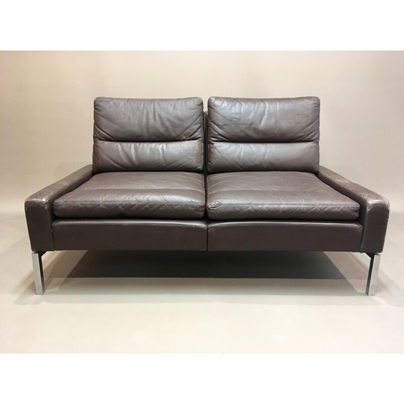 2 seater leather and chromed metal sofa - 1960s