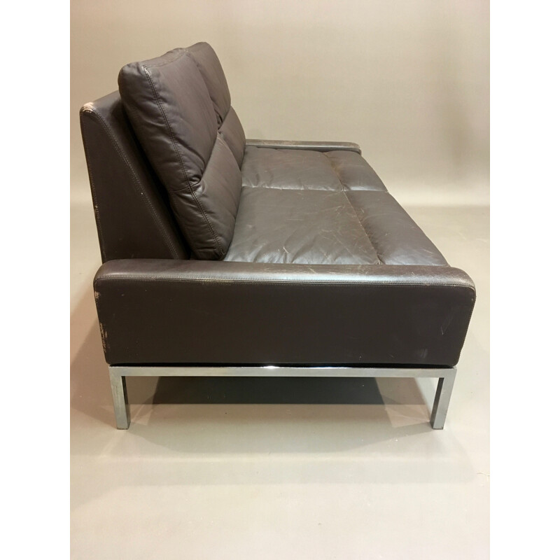 2 seater leather and chromed metal sofa - 1960s