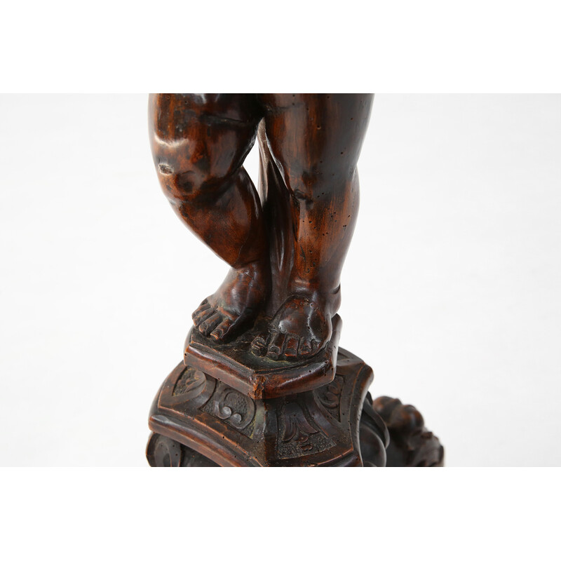 Vintage pedestal table with putti in solid wood, 1850