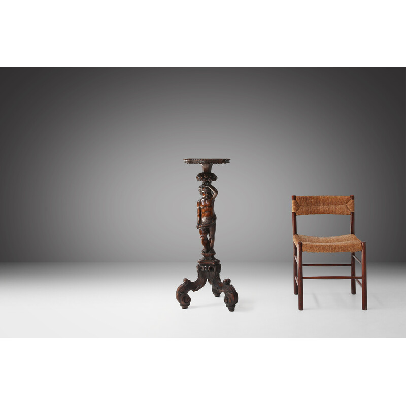 Vintage pedestal table with putti in solid wood, 1850