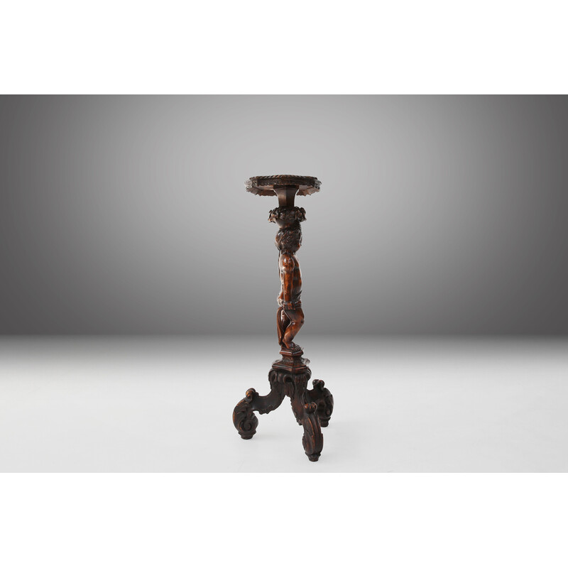 Vintage pedestal table with putti in solid wood, 1850