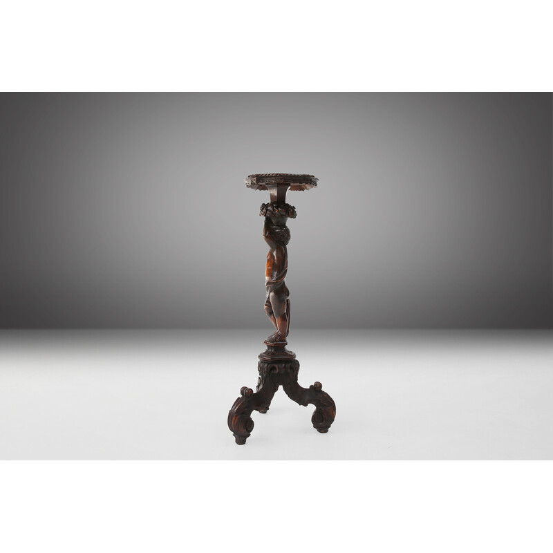 Vintage pedestal table with putti in solid wood, 1850