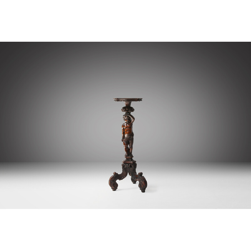 Vintage pedestal table with putti in solid wood, 1850