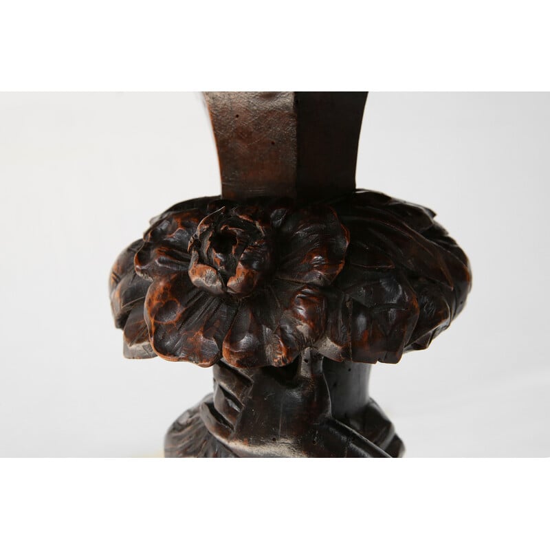Vintage pedestal table with putti in solid wood, 1850
