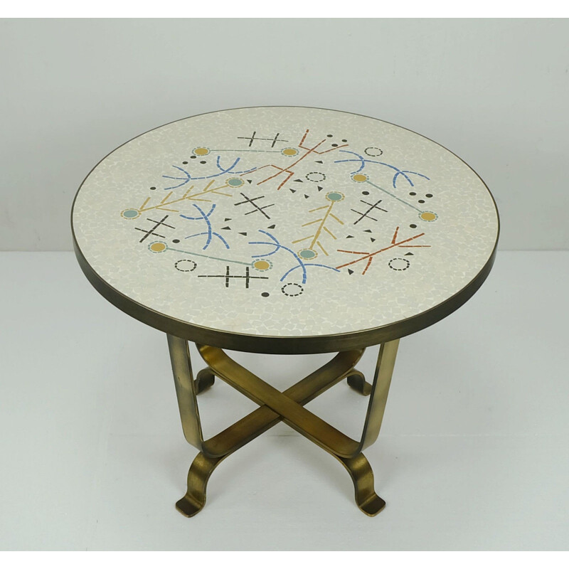 Mosaic side table with solid brass base - 1950s