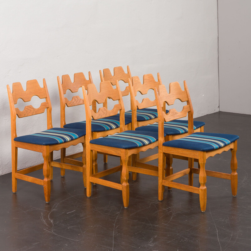 Set of 6 Vintage Oak Razor Blade Chairs by Henning Kjaernulf for Nyrup, Denmark 1960