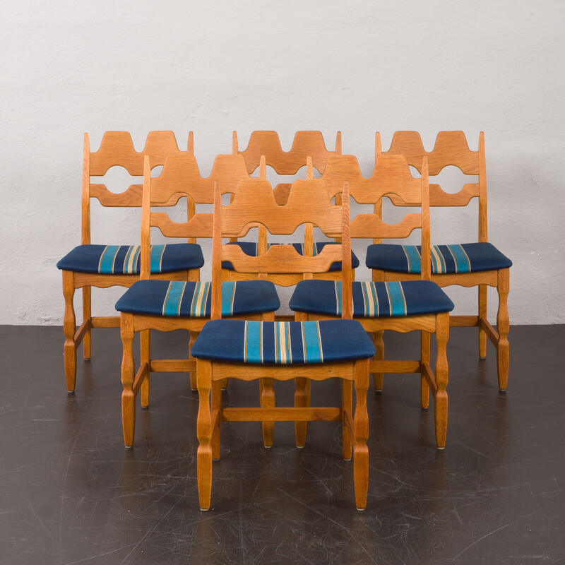 6 Stühle mit Rasierklingen aus Eichenholz von Henning Kjaernulf für Nyrup, Dänemark 1960