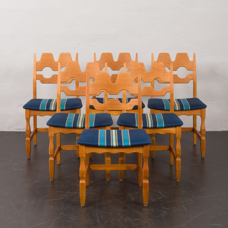 Set of 6 Vintage Oak Razor Blade Chairs by Henning Kjaernulf for Nyrup, Denmark 1960