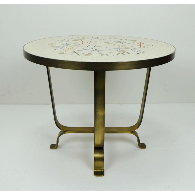 Mosaic side table with solid brass base - 1950s