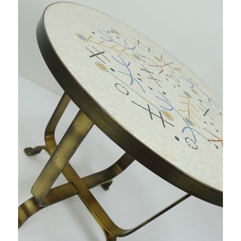 Mosaic side table with solid brass base - 1950s
