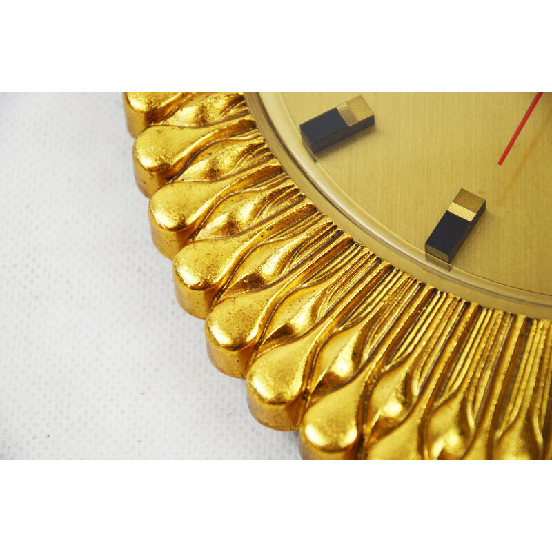 Vintage gold-plated brass hanging clock for Zentra, Germany 1960