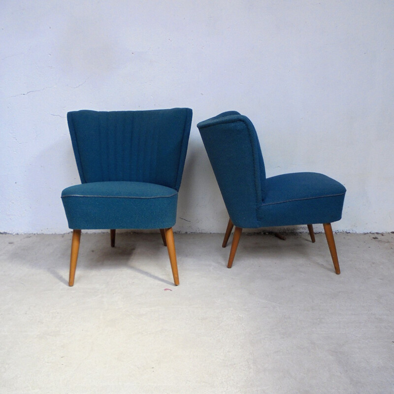 Paire de fauteuils cocktail bleu canard - 1960