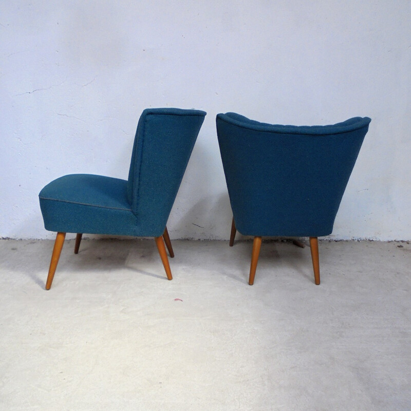 Pair of blue duck cocktail armchairs - 1960s