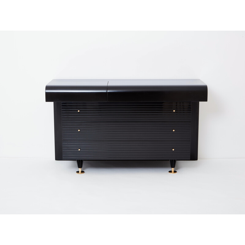 Vintage black lacquer and brass chest of drawers by Pierre Cardin, 1980