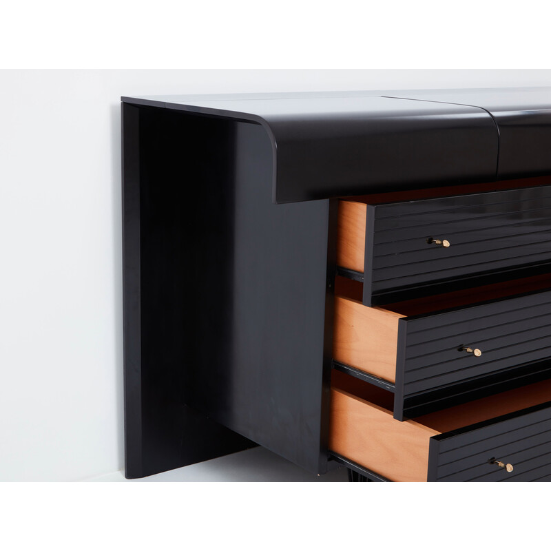 Vintage black lacquer and brass chest of drawers by Pierre Cardin, 1980