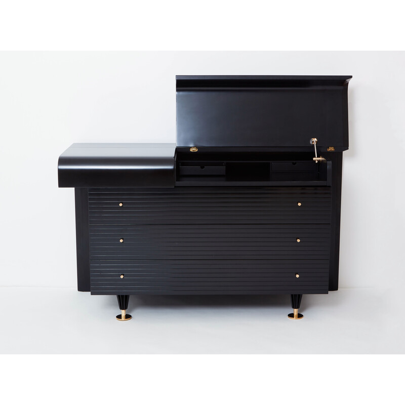 Vintage black lacquer and brass chest of drawers by Pierre Cardin, 1980