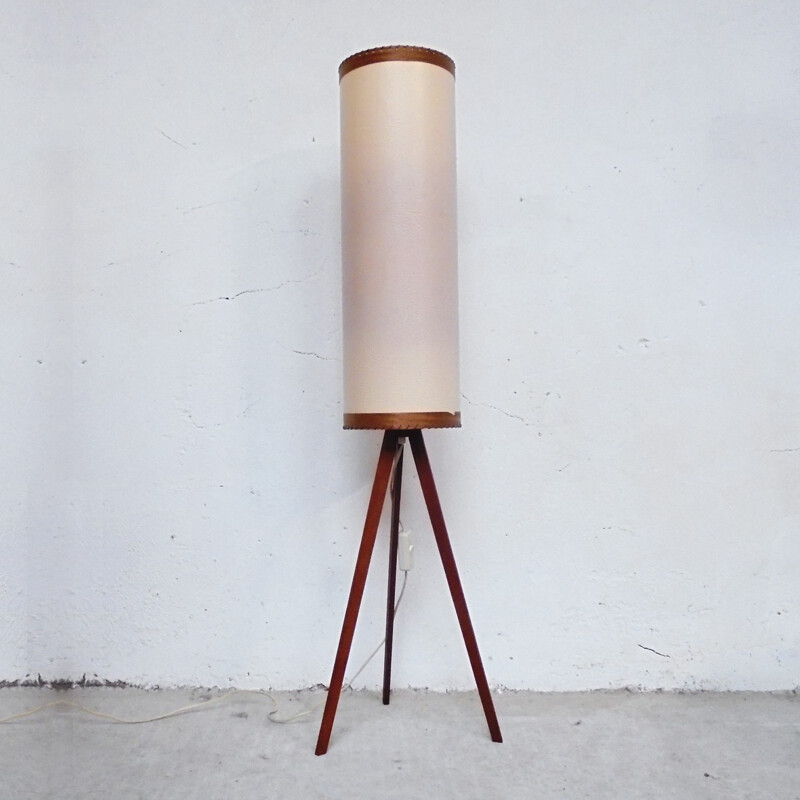 Tripod tube beige floor lamp - 1950s