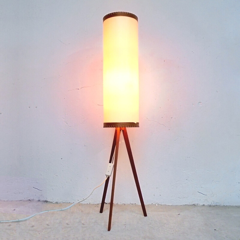 Tripod tube beige floor lamp - 1950s