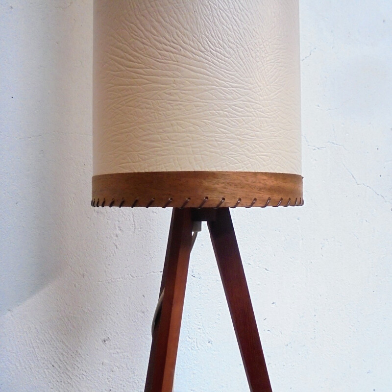 Tripod tube beige floor lamp - 1950s