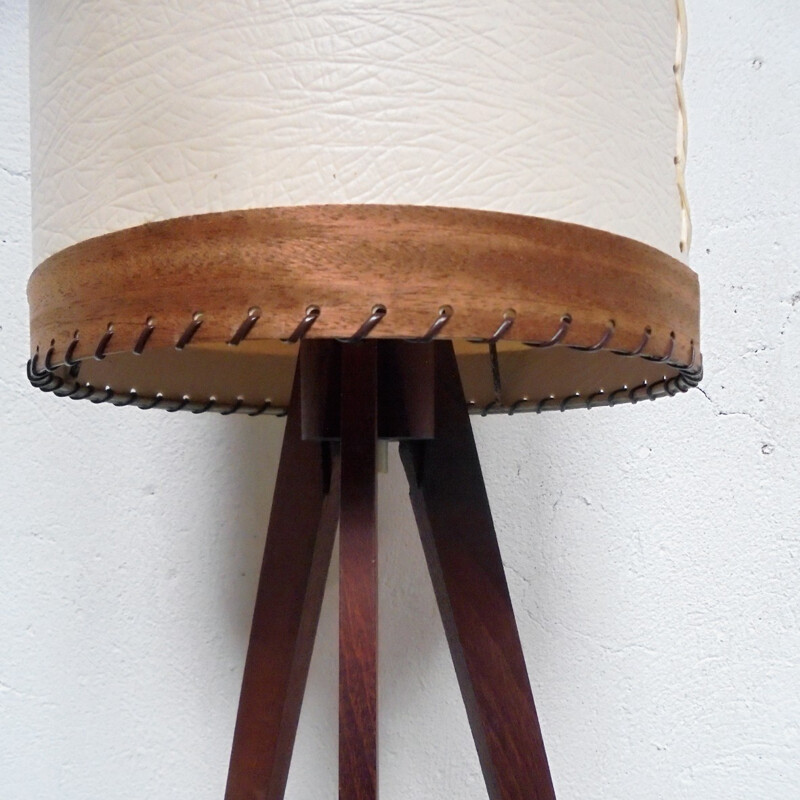 Tripod tube beige floor lamp - 1950s