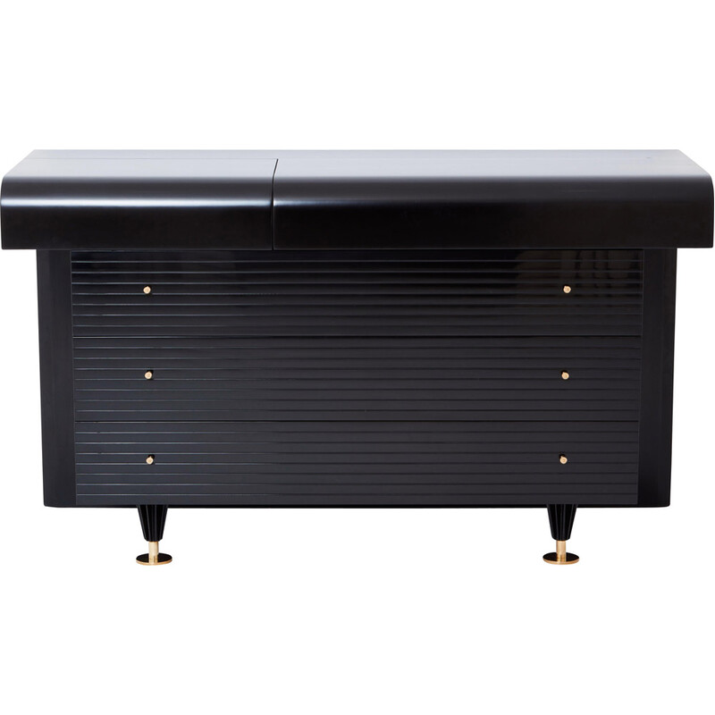 Vintage black lacquer and brass chest of drawers by Pierre Cardin, 1980