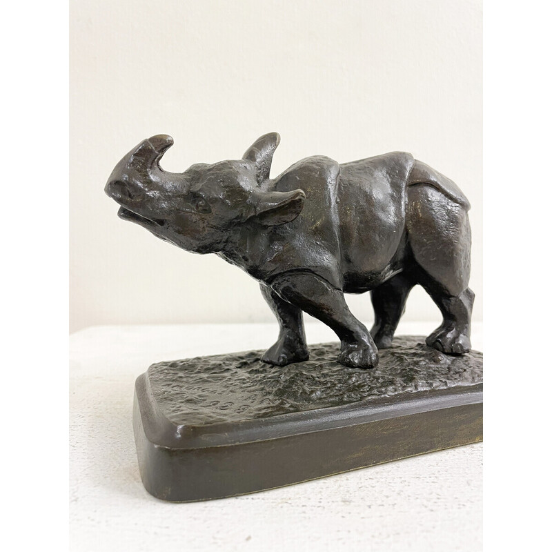 Vintage rhinoceros sculpture in bronze by Antonio Amorgasti, 1928