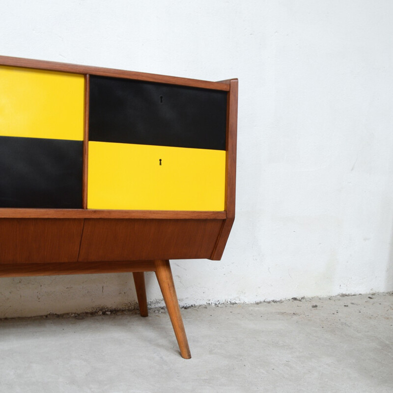 Vintage relooked yellow & black chest of drawers - 1950