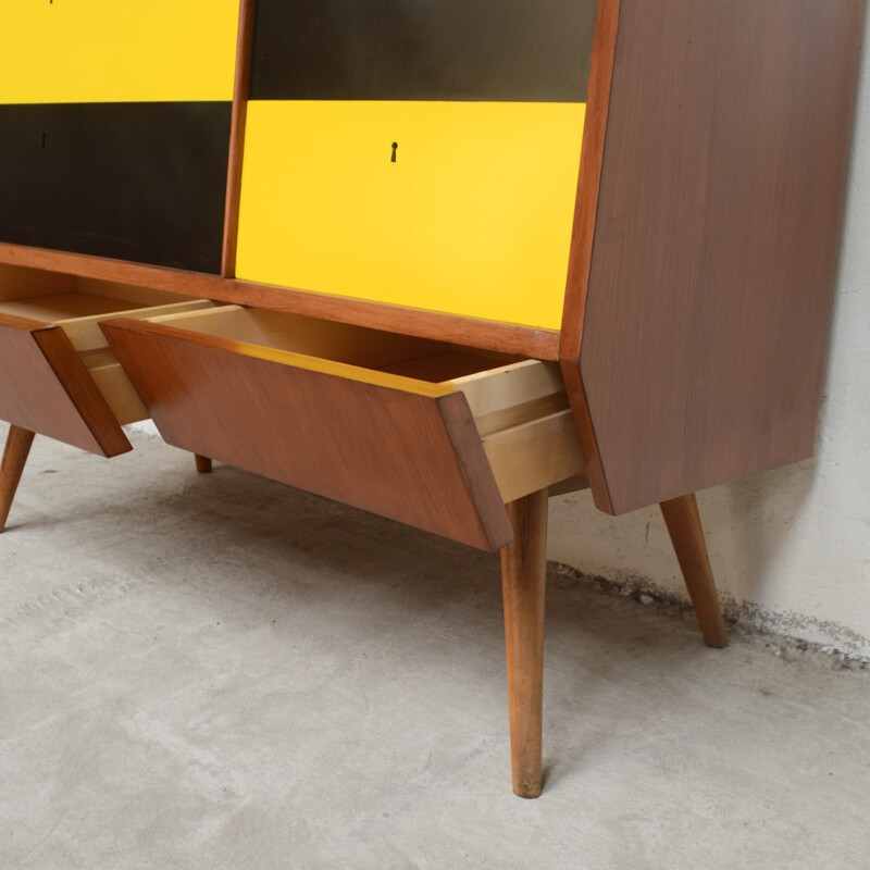 Vintage relooked yellow & black chest of drawers - 1950