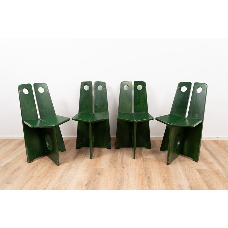 Ensemble de 4 chaises vintage en bois de pin par Gilbert Marklund pour Furusnickarn AB
