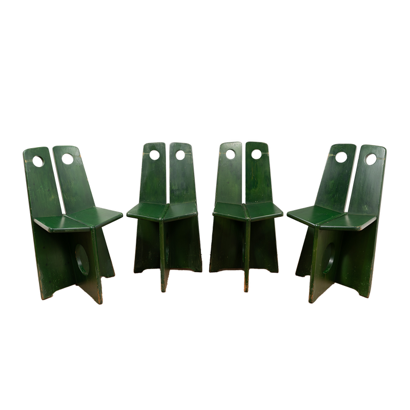 Set of 4 vintage pinewood chairs by Gilbert Marklund for Furusnickarn AB