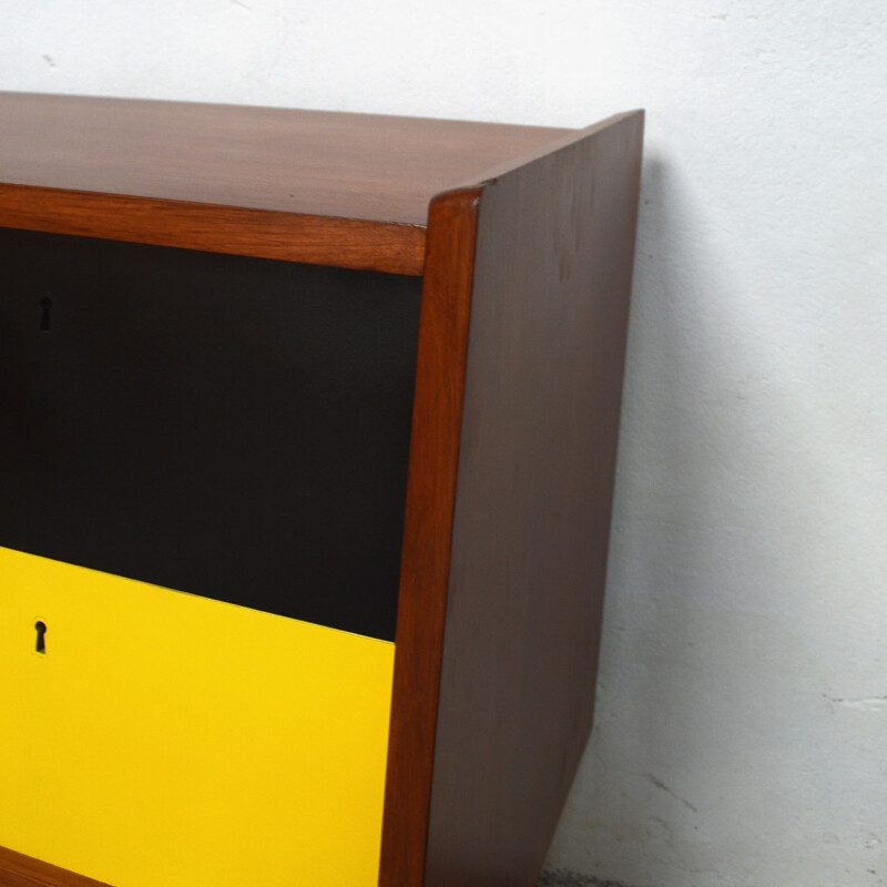 Vintage relooked yellow & black chest of drawers - 1950