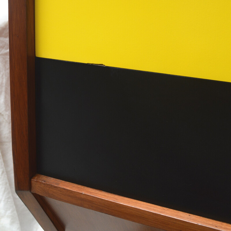 Vintage relooked yellow & black chest of drawers - 1950