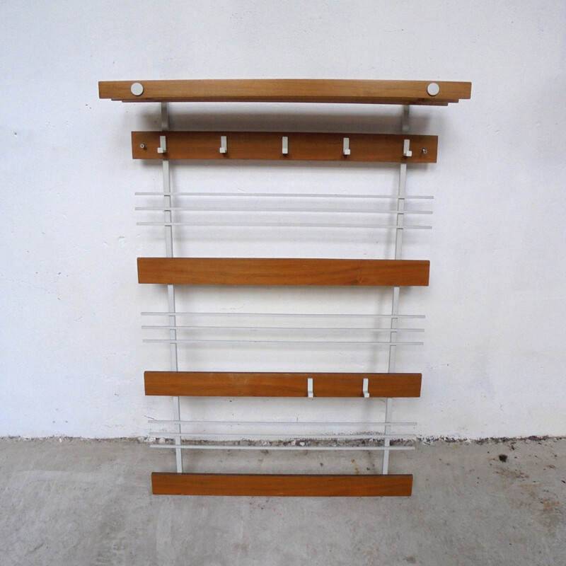 Coat rack in white and wood - 1950s