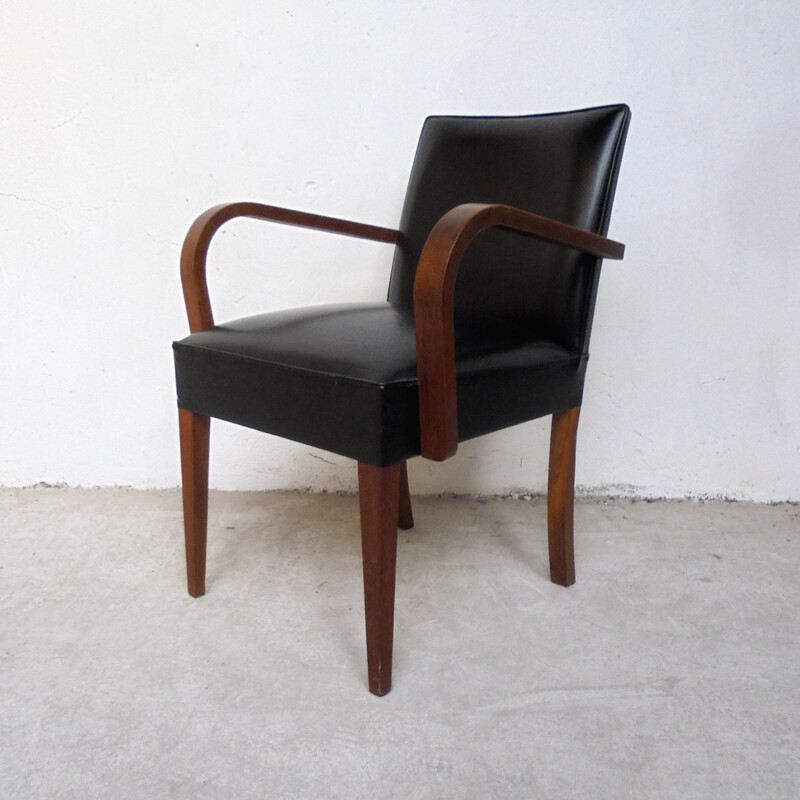  Fauteuil bridge en simili cuir noir - 1950 